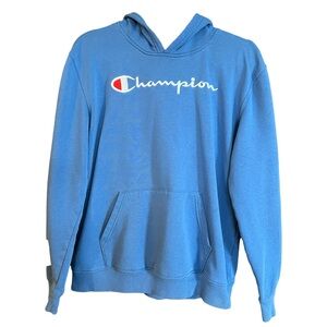 Champion Big Boys XL (18/20) Powerblend Blue Hoodie - Script Logo
